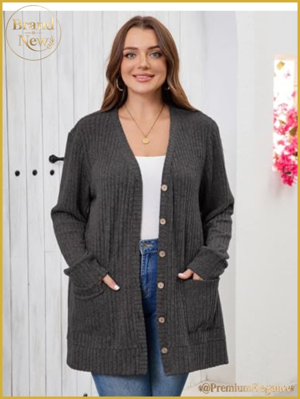 Plus Size Women's Cardigan Long Sleeve Open Front Button Down Lightweight - Picture 5 of 5